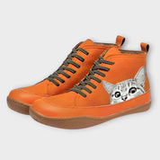 Dames leren enkellaarsjes | warme kat-print