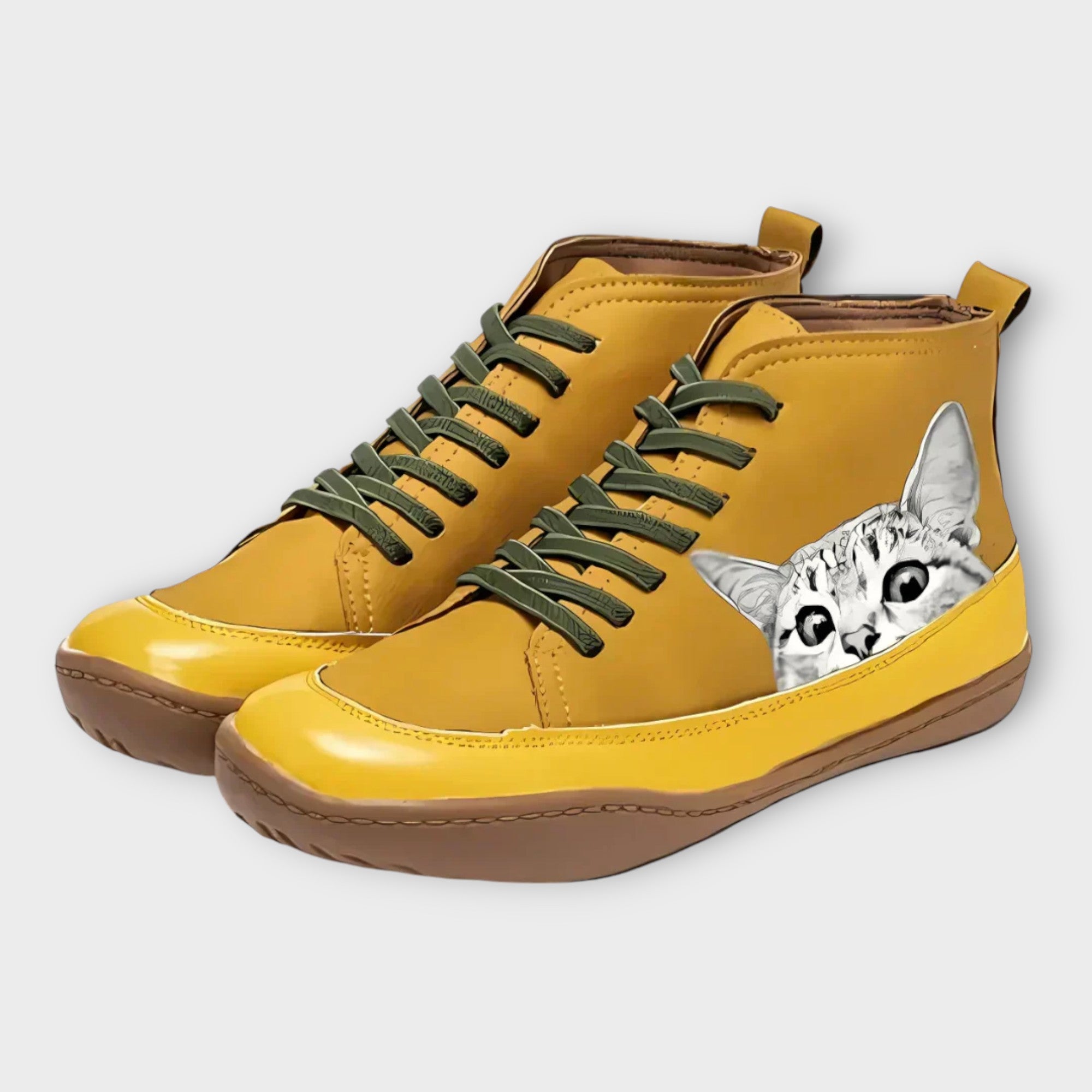 Dames leren enkellaarsjes | warme kat-print