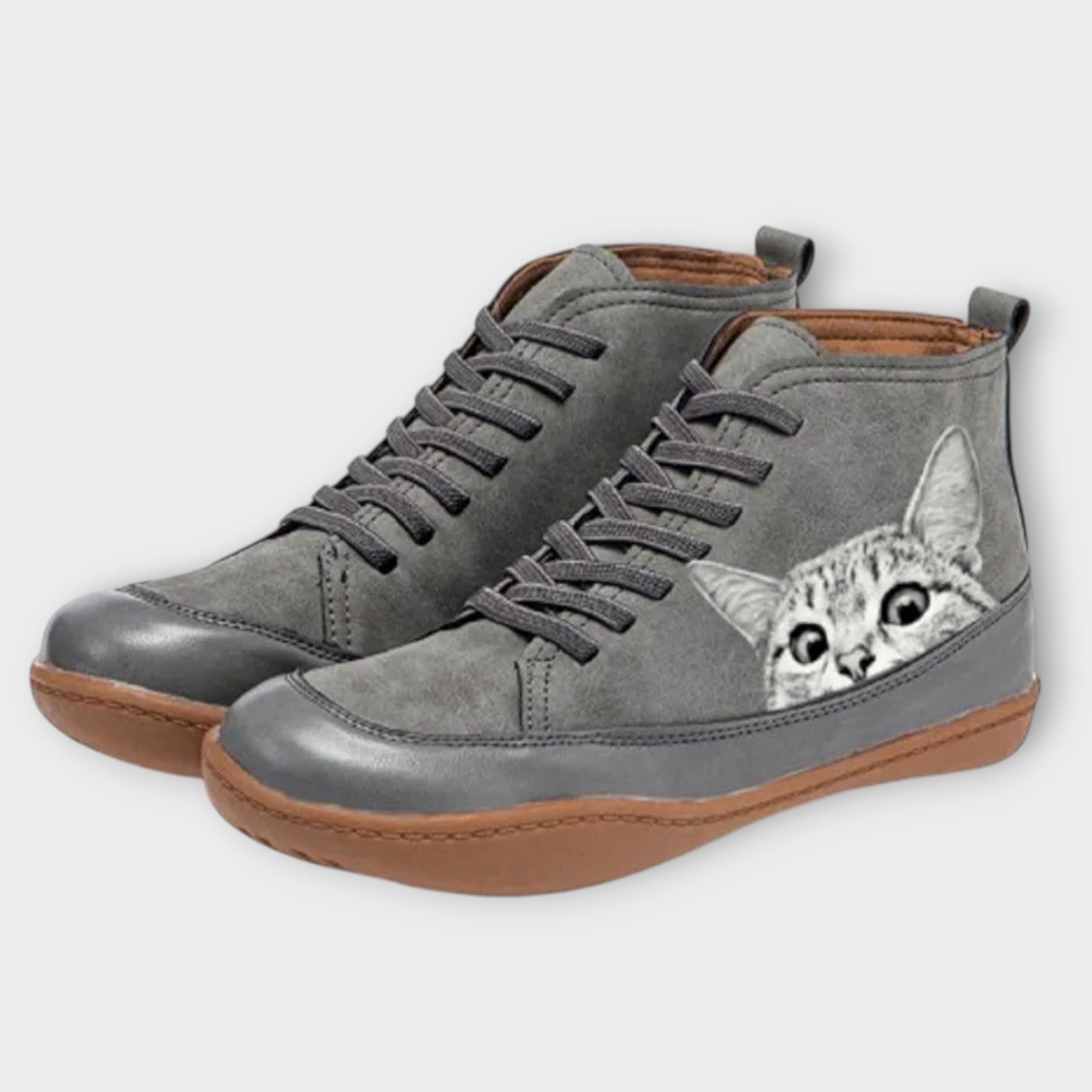 Dames leren enkellaarsjes | warme kat-print