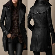 Dames Lange Leren Jas | Zwart