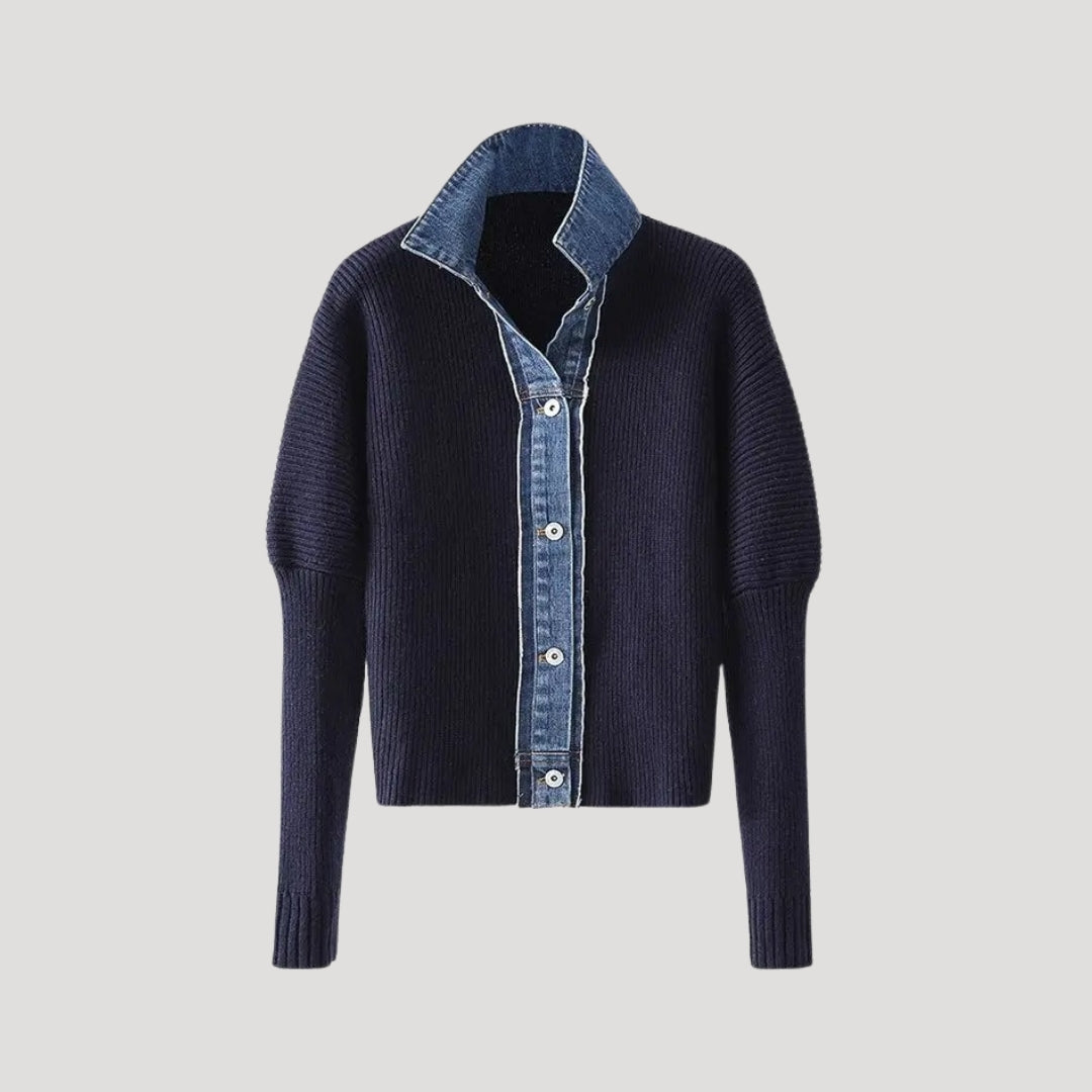 Dames Gebreide Vest | denim kraag
