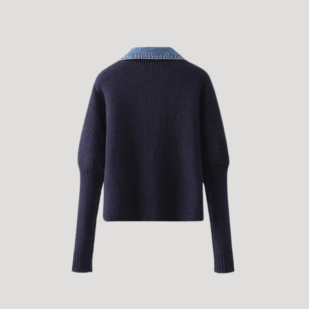 Dames Gebreide Vest | denim kraag