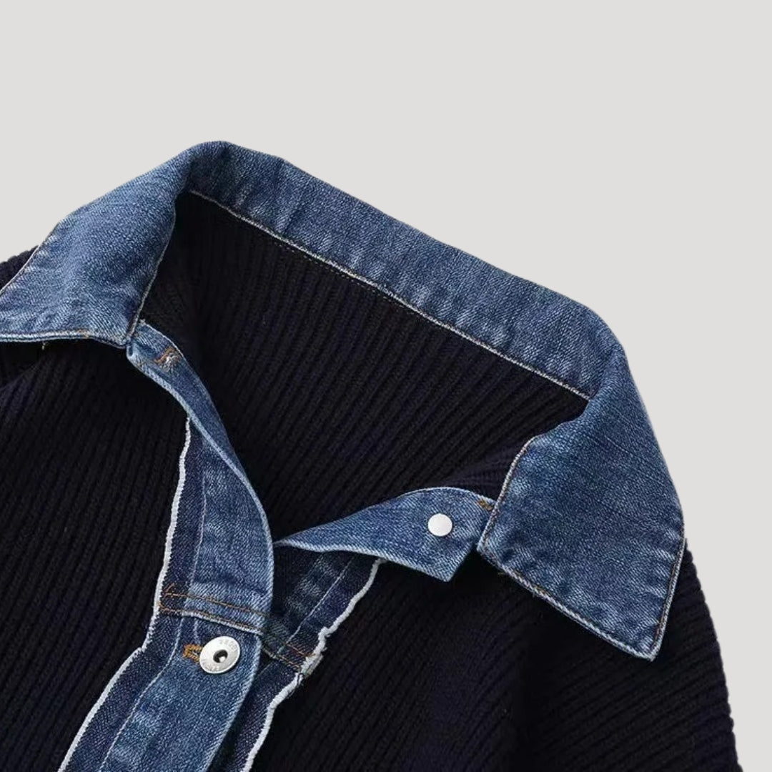Dames Gebreide Vest | denim kraag