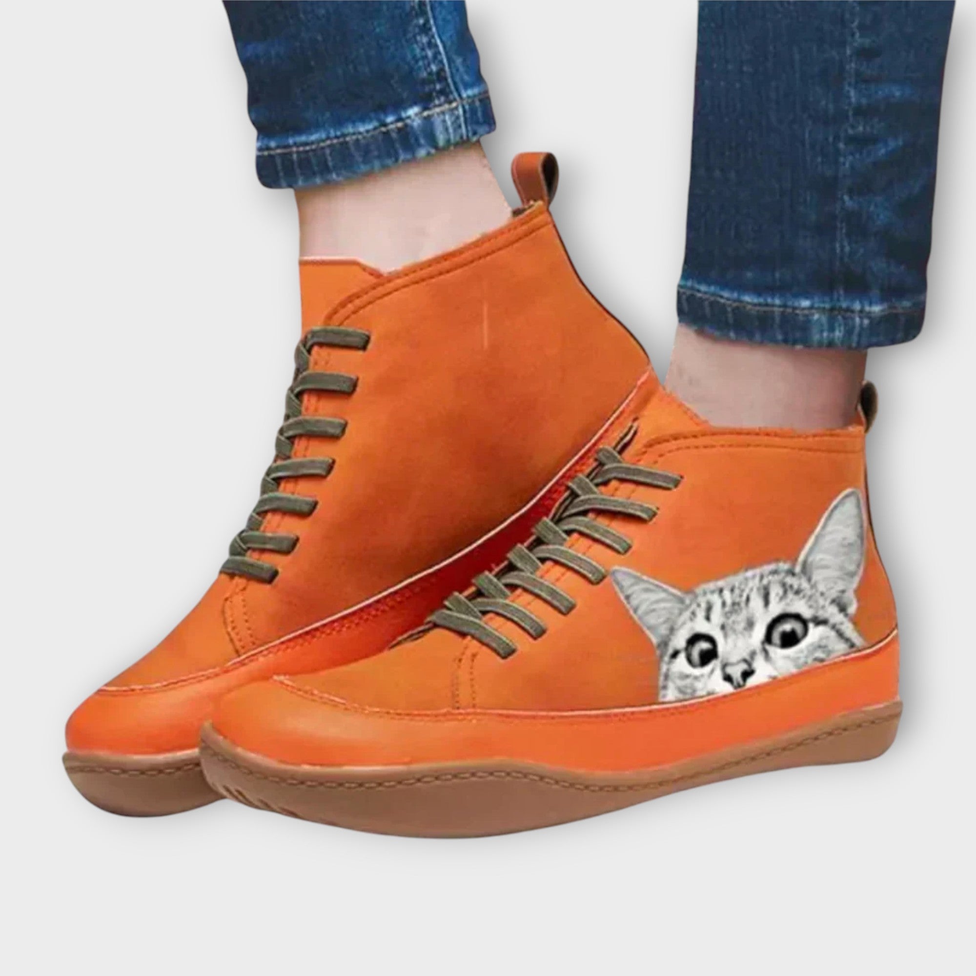 Dames leren enkellaarsjes | warme kat-print