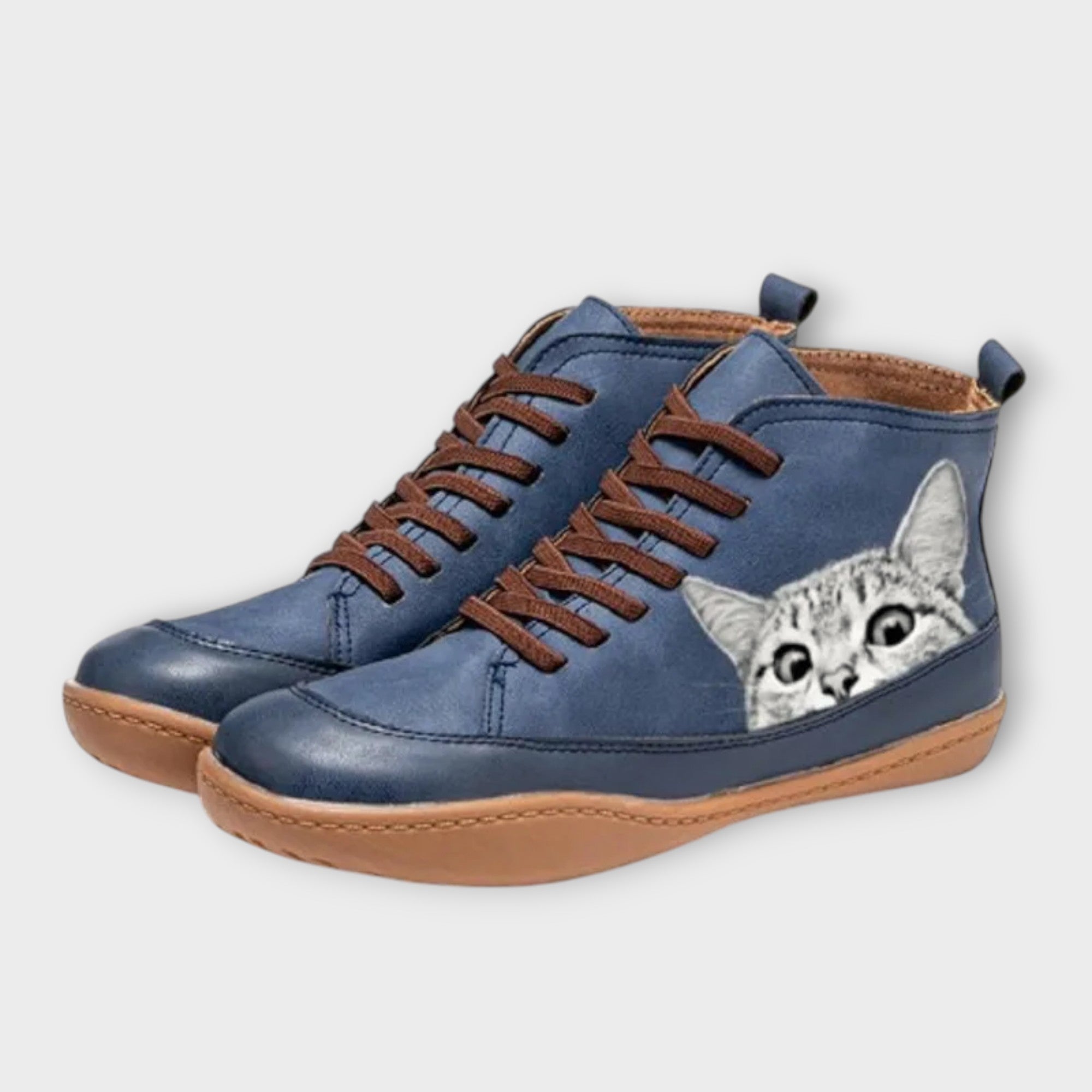 Dames leren enkellaarsjes | warme kat-print
