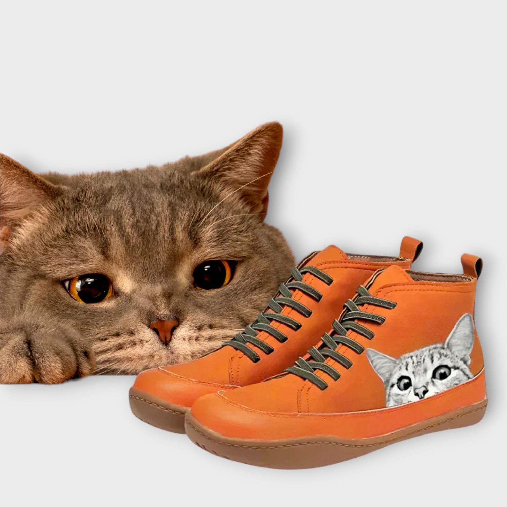 Dames leren enkellaarsjes | warme kat-print