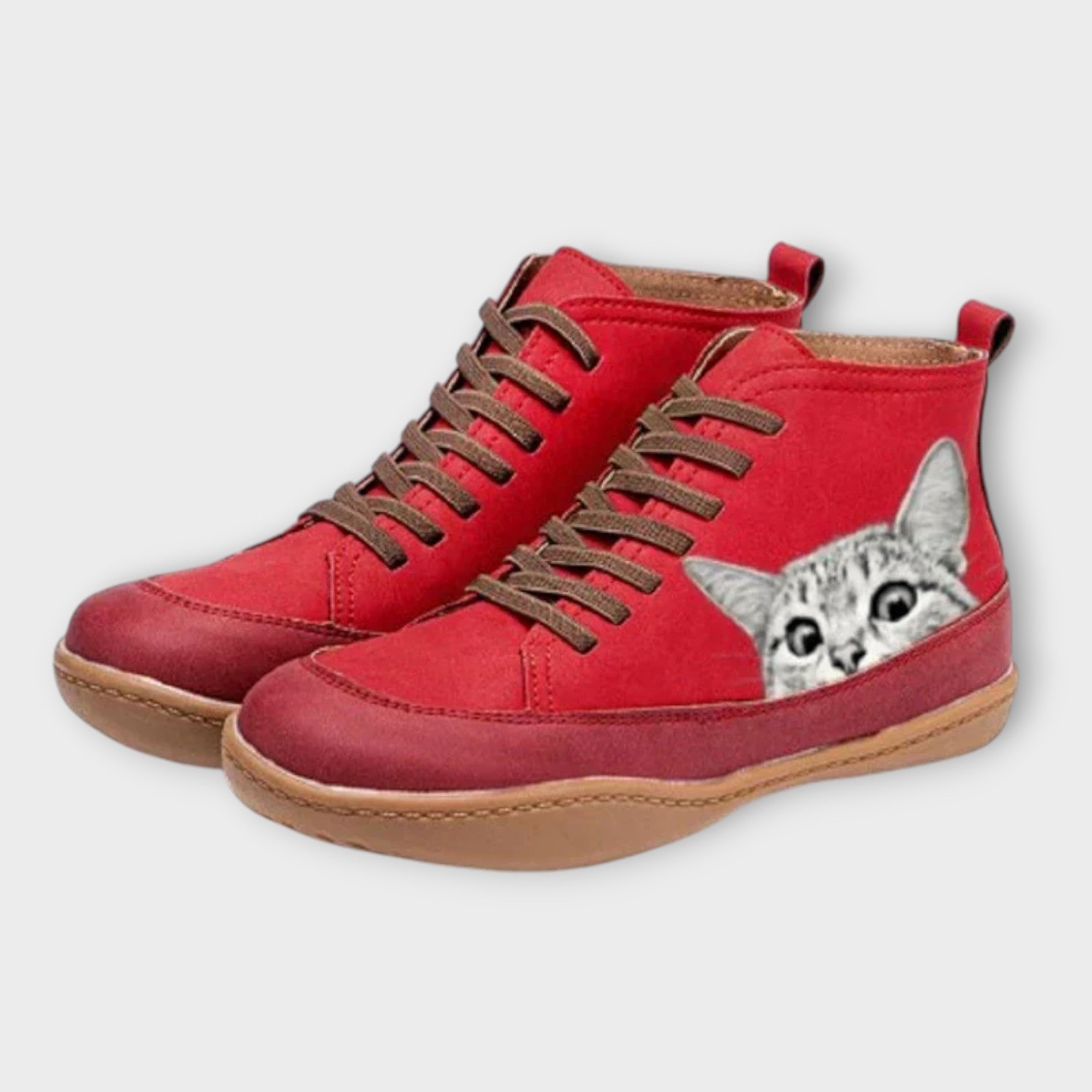Dames leren enkellaarsjes | warme kat-print